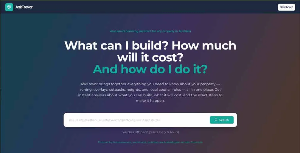 The Ask Trevor home screen inviting the user to ask a question or enter a property address to begin a project