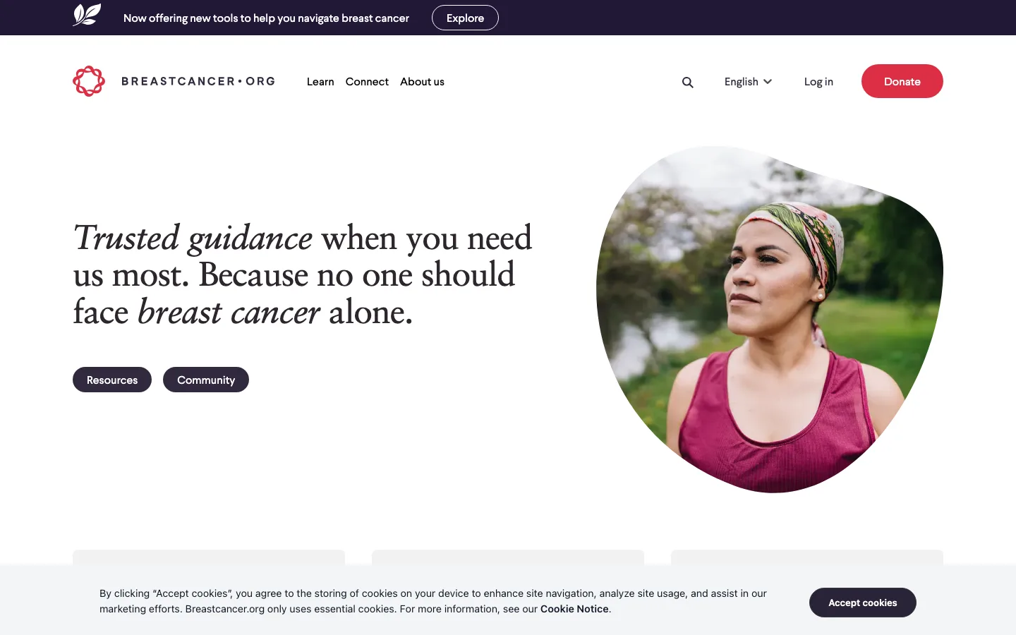 The current Breastcancer.org homepage