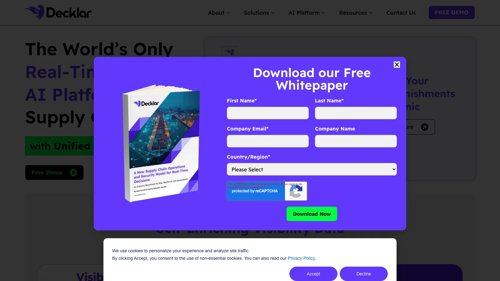 The Decklar supply-chain decision platform showing unified network visibility and real-time AI decisions across shipments and reusable assets