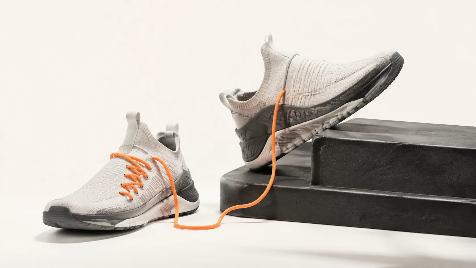 Editorial illustration: dance sneakers and a rehearsal step with one orange lace