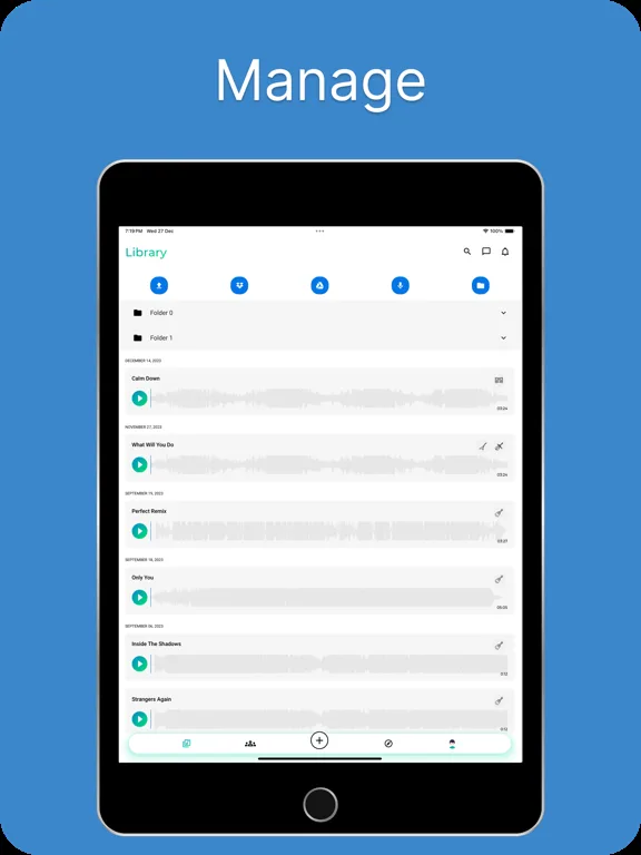 The Guild library on iOS, where an artist manages and organizes their music tracks