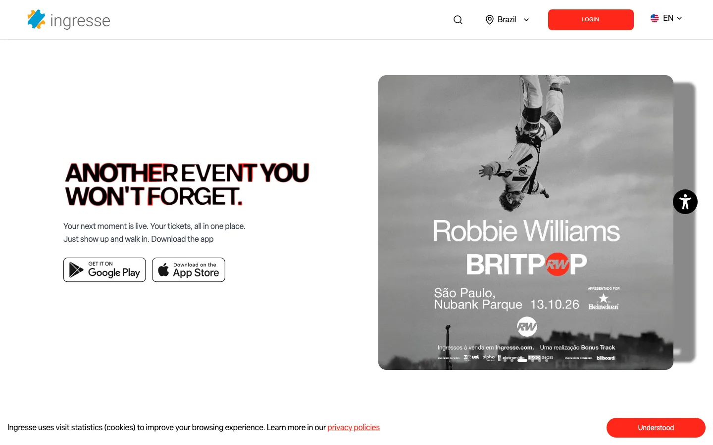 The current Ingresse event ticketing website