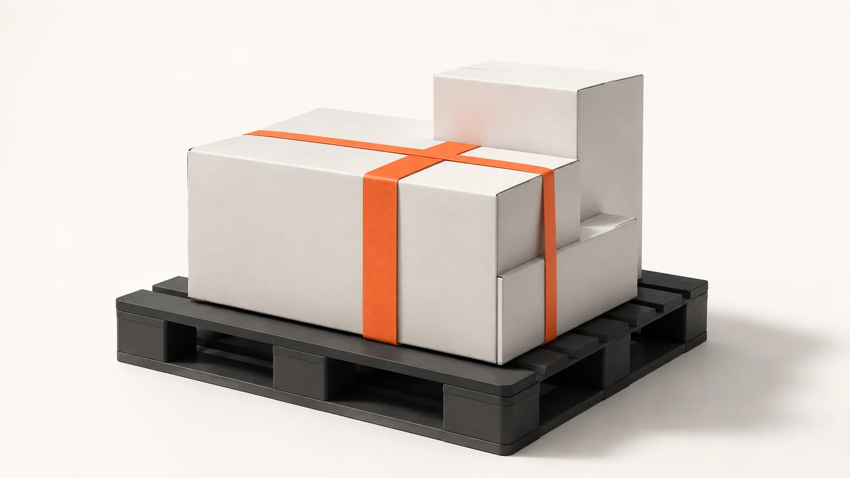 Editorial illustration: three shipping boxes held together by an orange band