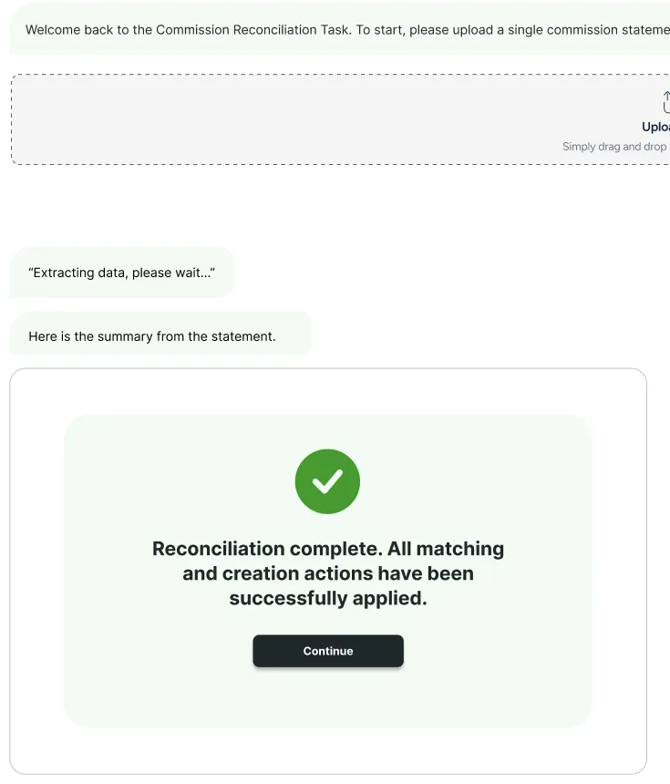 Medical Billing Automation — a completed reconciliation run with carrier-statement lines categorized as exact, partial or no match against AMS360, and resolution actions for the rest, using test data