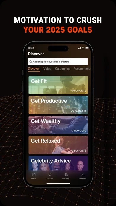 The Mindset player screen, showing a motivational audio playing with artwork and playback controls