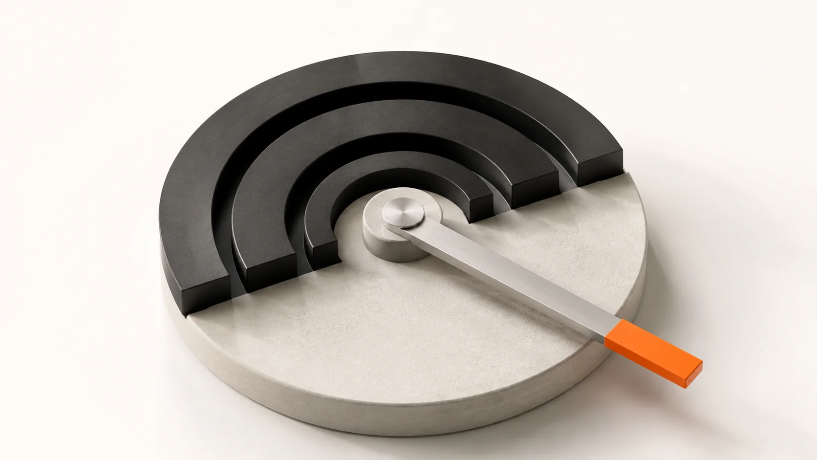 Editorial illustration: a sculptural indexing instrument with an orange tab