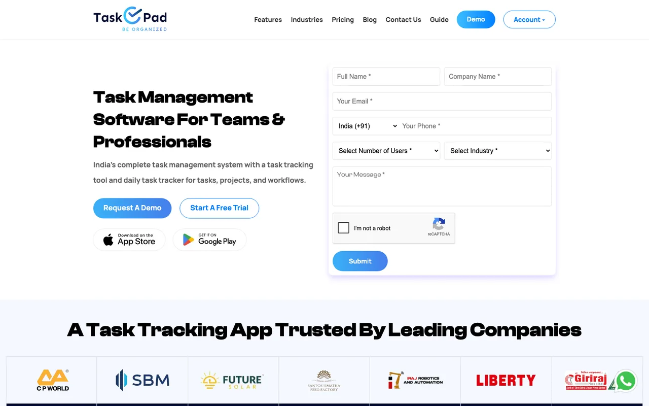 The TaskOPad task and project management interface showing tasks, projects and follow-ups for a team
