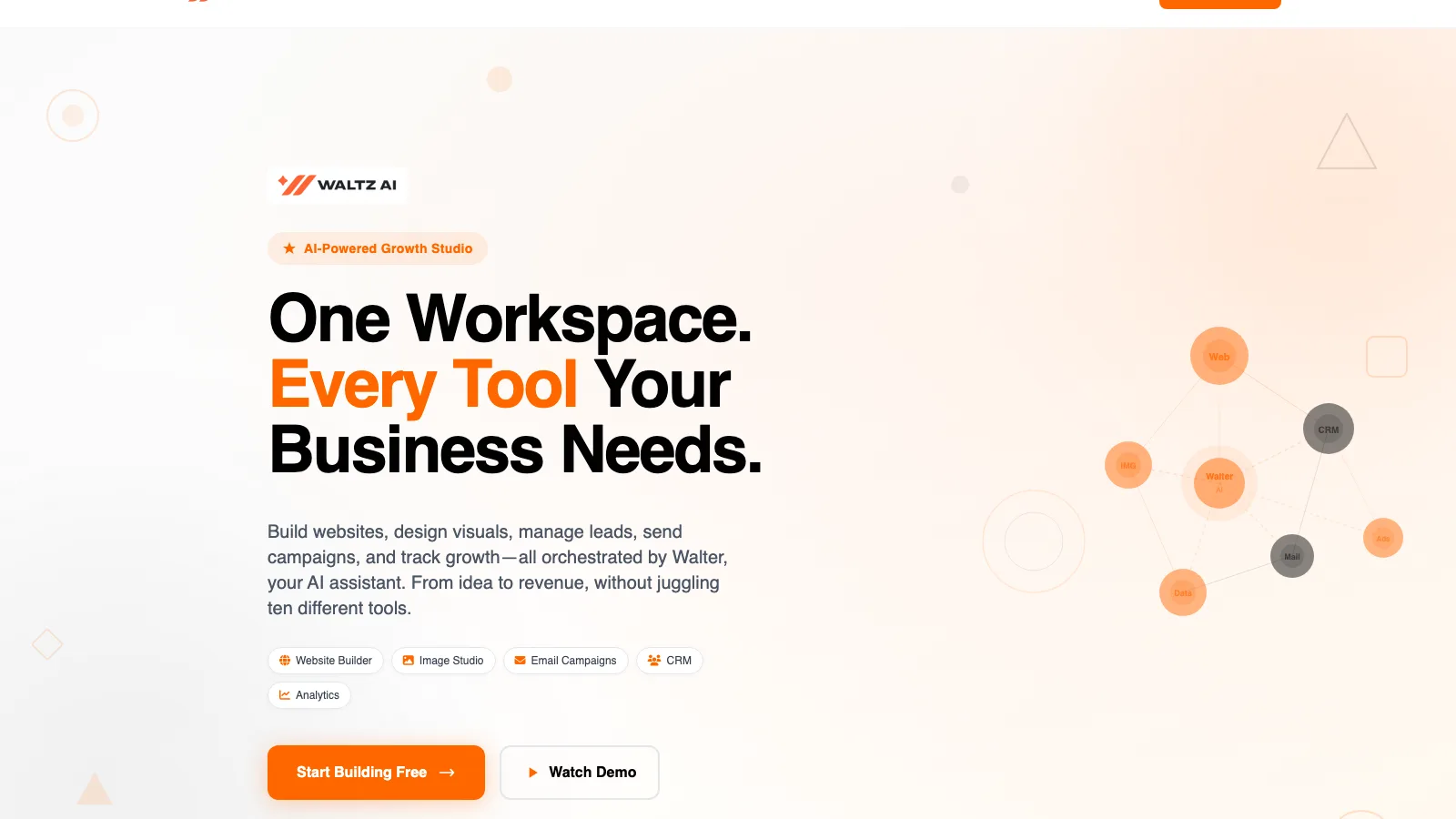 Waltz AI marketing workspace driven by an AI assistant