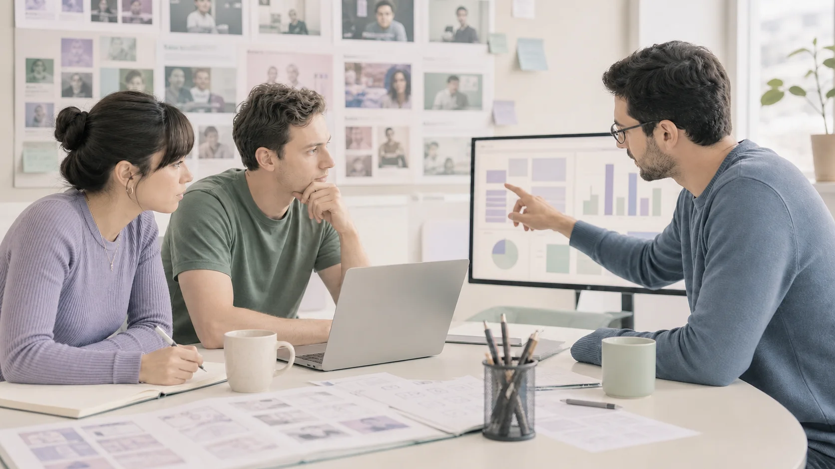 Marketing team reviewing an AI creative pipeline