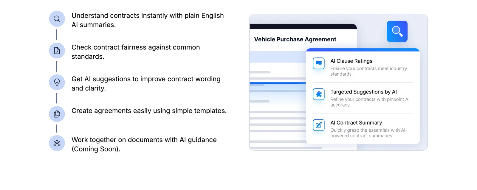 Legaliser plain-English contract summary and AI review of a purchase agreement